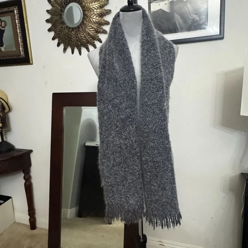 Vintage Irish Boucle Scarf Mucros Weavers Gray Mohair Wool Cottagecore Rare